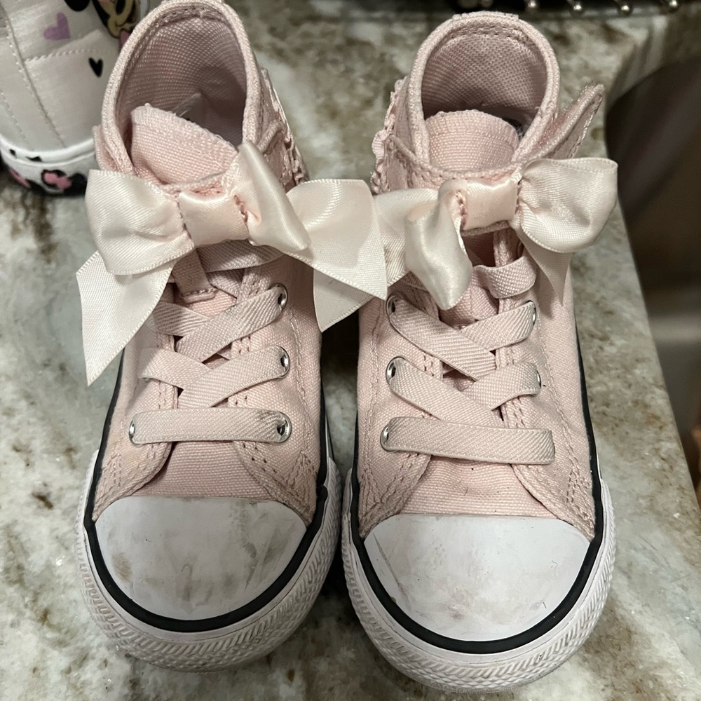 Converse Pink High-Top Sneakers with Bows size 8